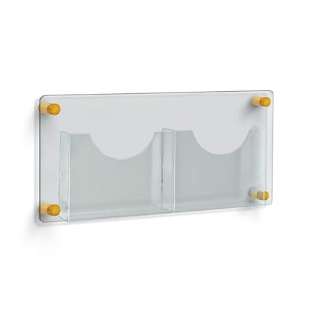 Azar Displays Two-Pocket Letter Wall Mount Brochure Holder with Gold Stand Off Caps 105586-GLD
